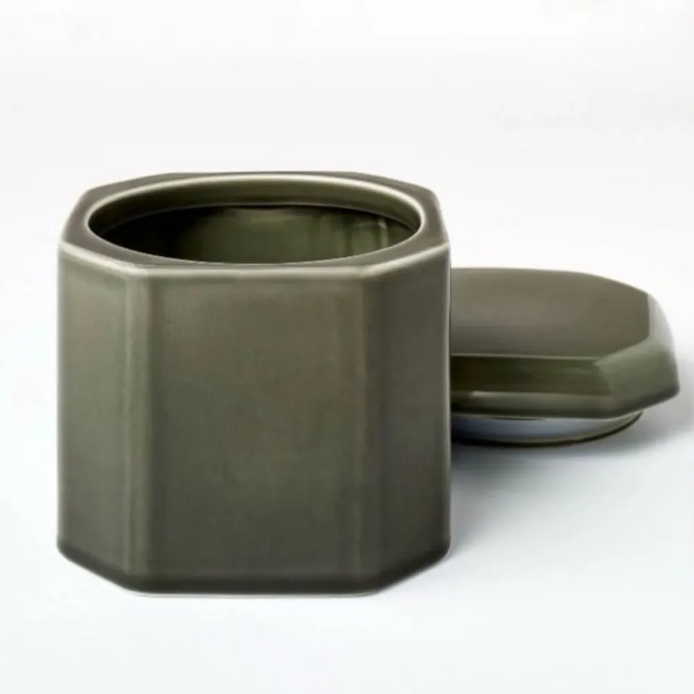 Threshold Hexagonal Glazed Green Ceramic Box with lid